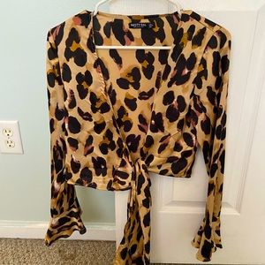 Nasty Gal leopard print long sleeved crop top